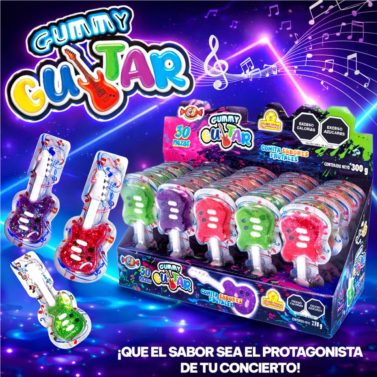 Gummy Guitar Gomitas De Sabores Frutales 30Piezas Las Delicias