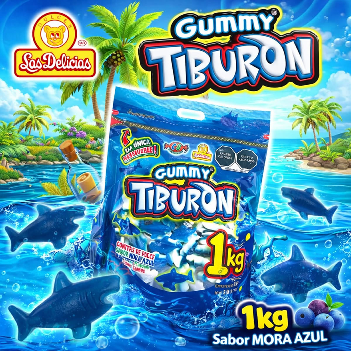 Las Delicias Gummys Tiburon Sabor Mora Azul 1Kg