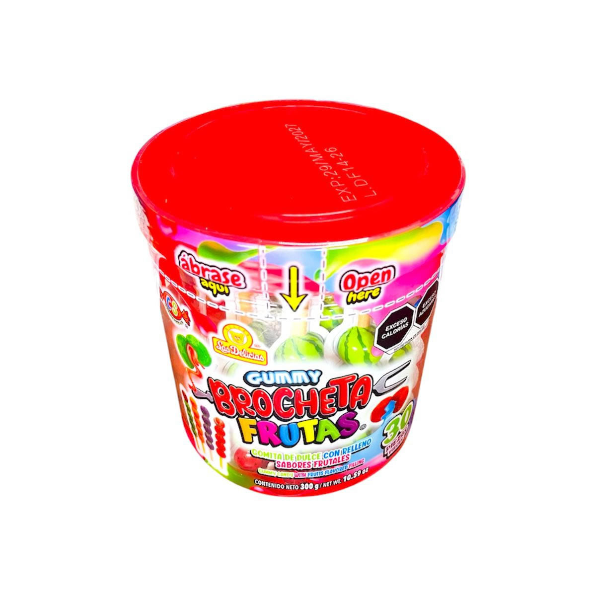 Gummy Brocheta Frutas Gomitas Con Relleno Frutal 30Pzas Las Delicias