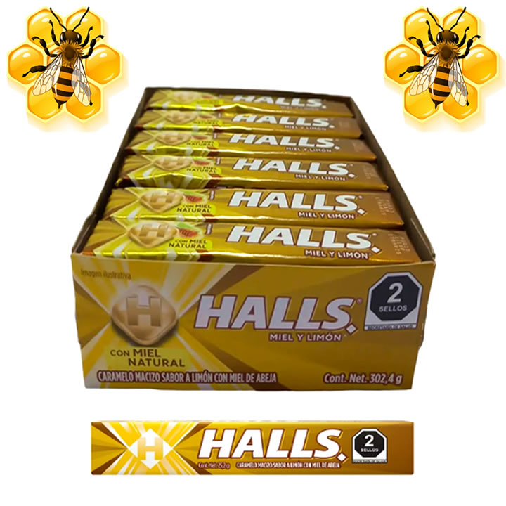 Halls Caramelo Macizo Sabor Miel 12 Piezas