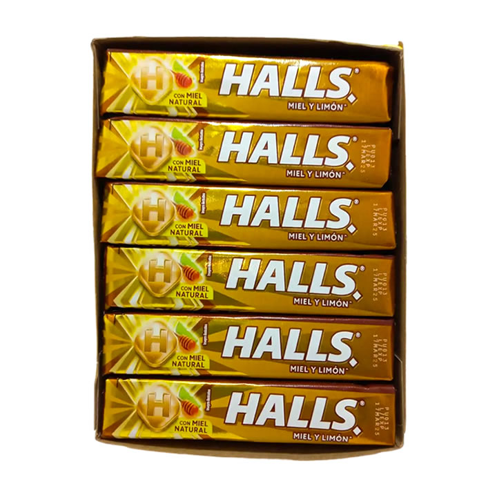 Halls Caramelo Macizo Sabor Miel 12 Piezas