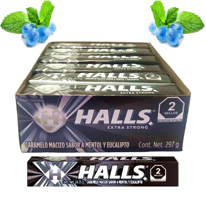 Halls Extra Strong Negras Caramelo Macizo Con 12 Piezas