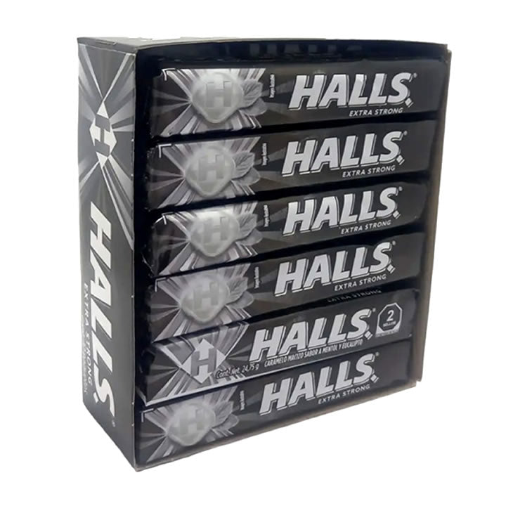 Halls Extra Strong Negras Caramelo Macizo Con 12 Piezas