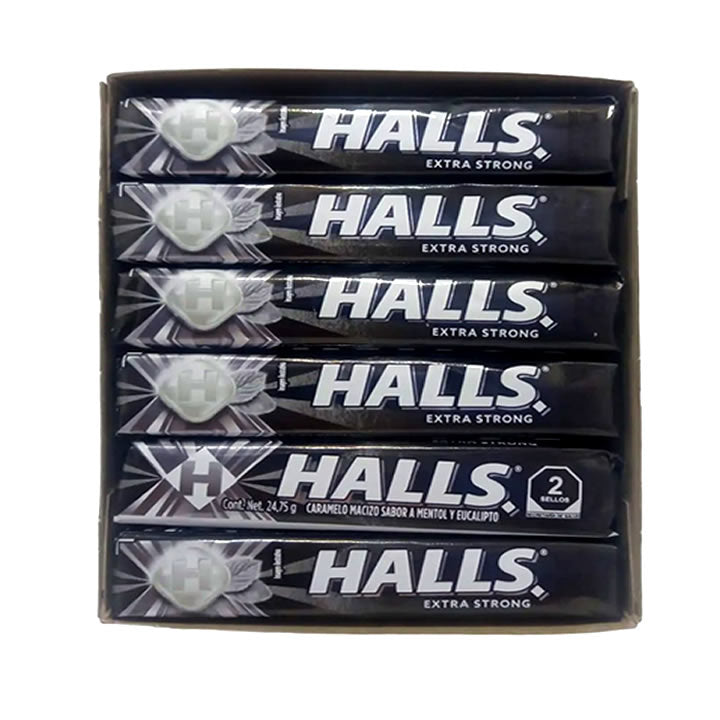 Halls Extra Strong Negras Caramelo Macizo Con 12 Piezas