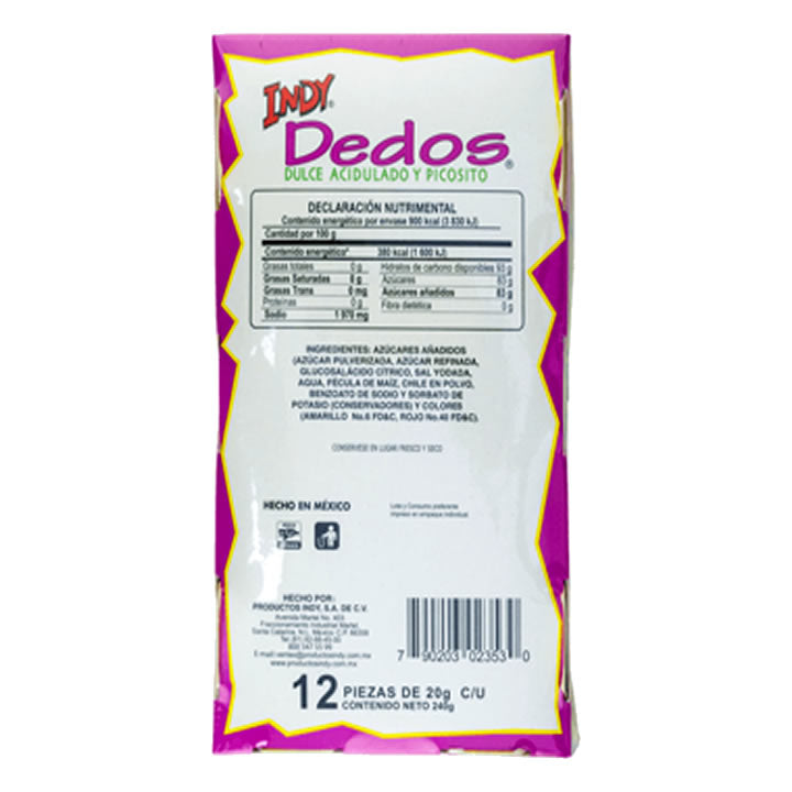 Dedos Indy Dulce Acidito Y Picosito 12 Piezas