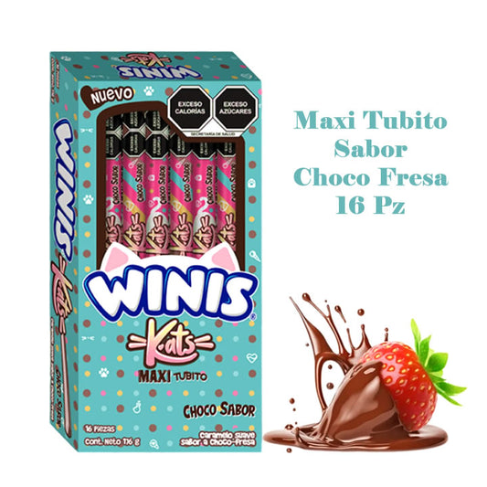 Winis Maxi Tubito Kats Sabor Choco Fresa 16PZ