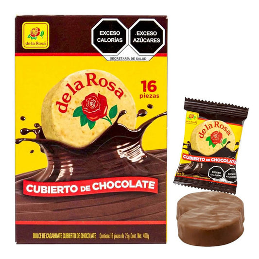 Mazapan De Cacahuate Cubierto De Chocolate De La Rosa 16 Piezas De 22g c/u 352g