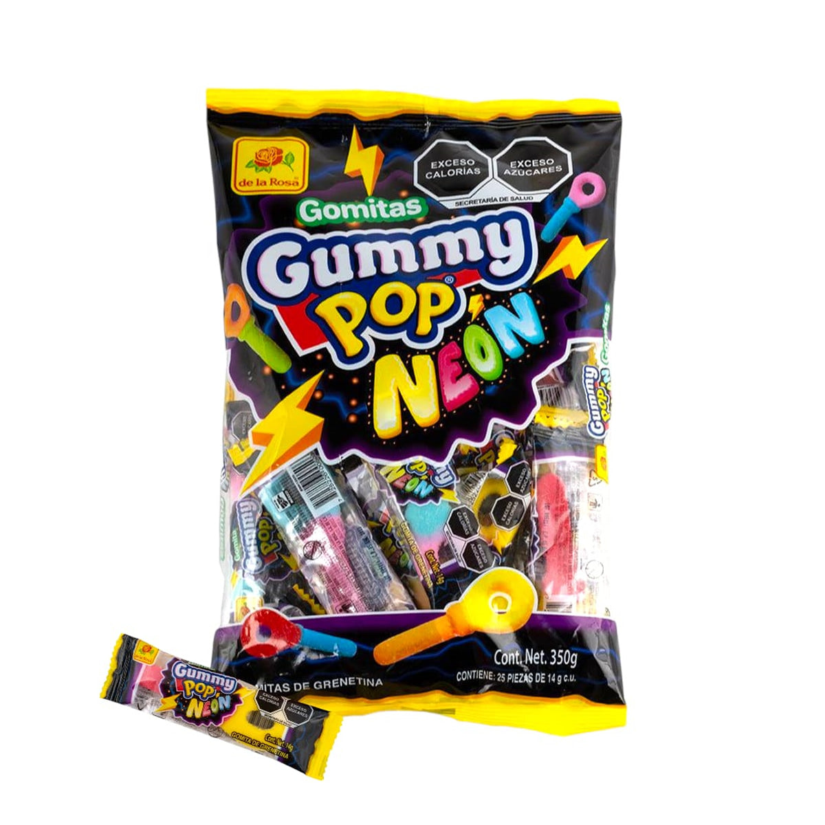 De La Rosa Gomitas Gummy Pop Neon 25Pz Con Envoltura Individual