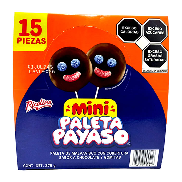 Mini Paleta Payaso Ricolino 15 piezas De 25g C/U