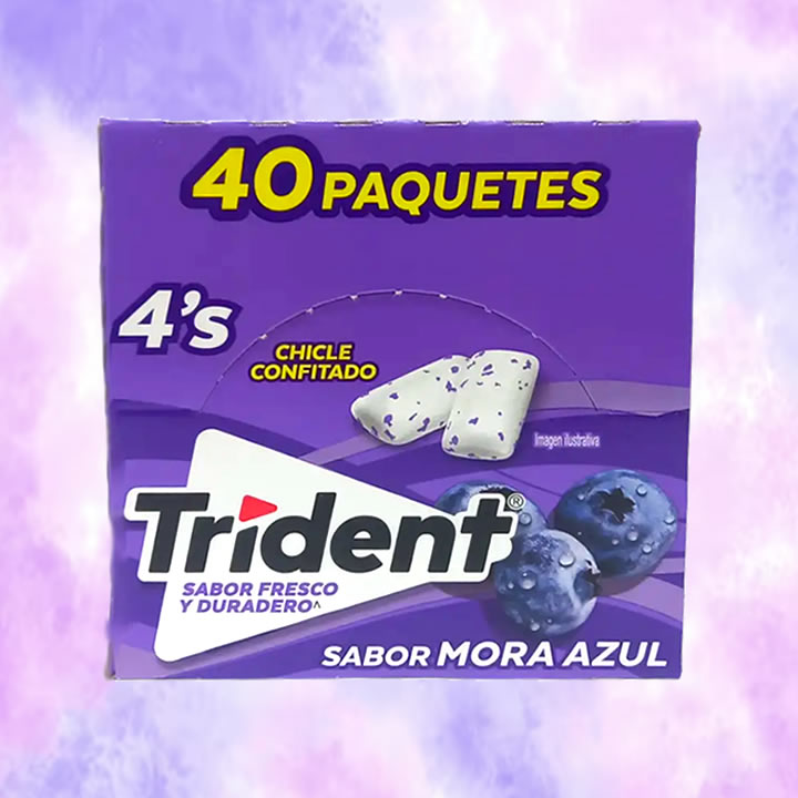 Trident Goma De Mascar Sabor Mora Azul 4's Pastillas 40 Piezas