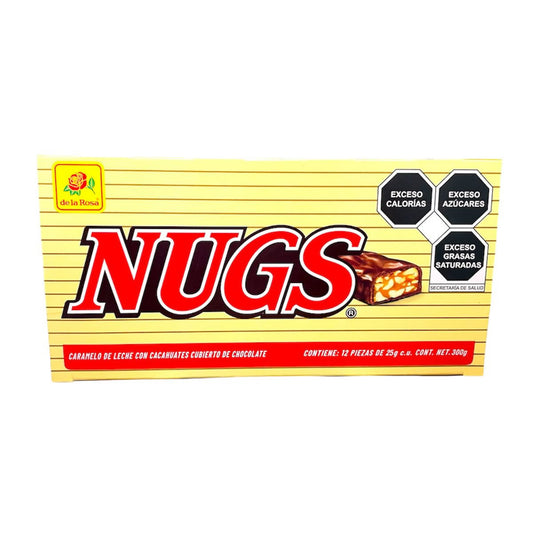 De La Rosa Nugs Caramelo De Leche Con Cacahuates Cubierto De Chocolate 12pz