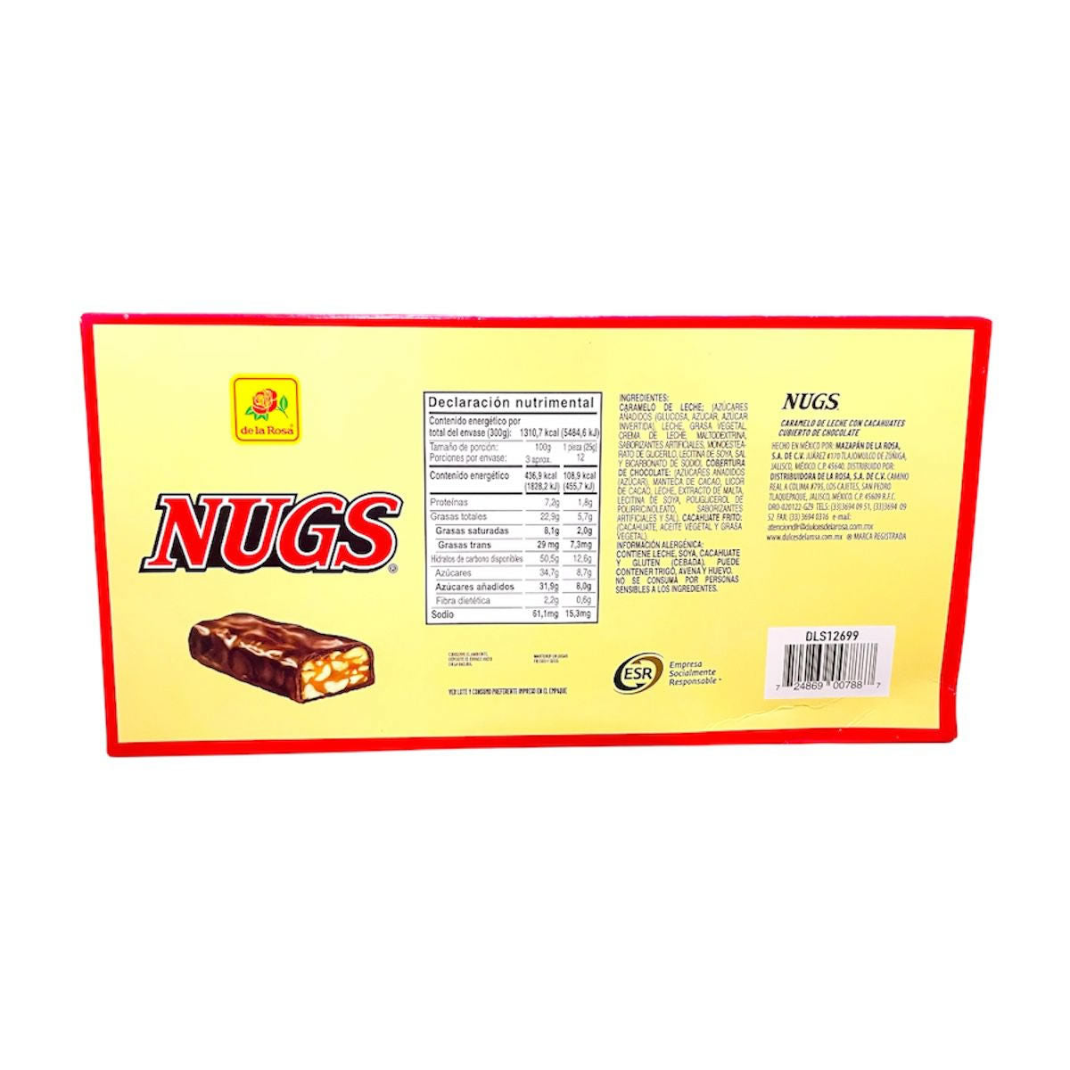 De La Rosa Nugs Caramelo De Leche Con Cacahuates Cubierto De Chocolate 12pz