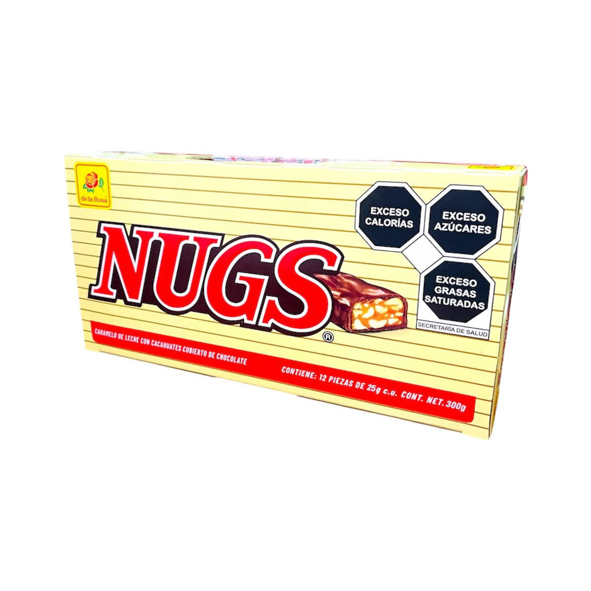 De La Rosa Nugs Caramelo De Leche Con Cacahuates Cubierto De Chocolate 12pz