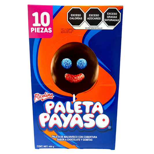 Ricolino Paleta Payaso Sabor Chocolate Y Gomitas 10Pzas