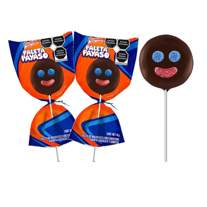 Ricolino Paleta Payaso Sabor Chocolate Y Gomitas 10Pzas