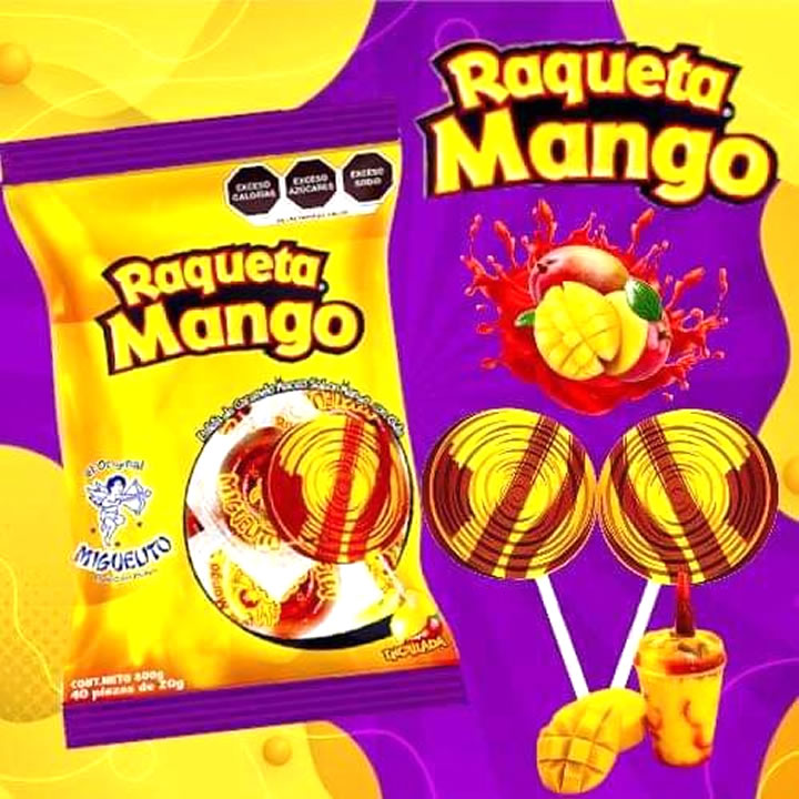 Paleta Miguelito Raqueta Mango Con Chile 40 Piezas Caramelo Macizo