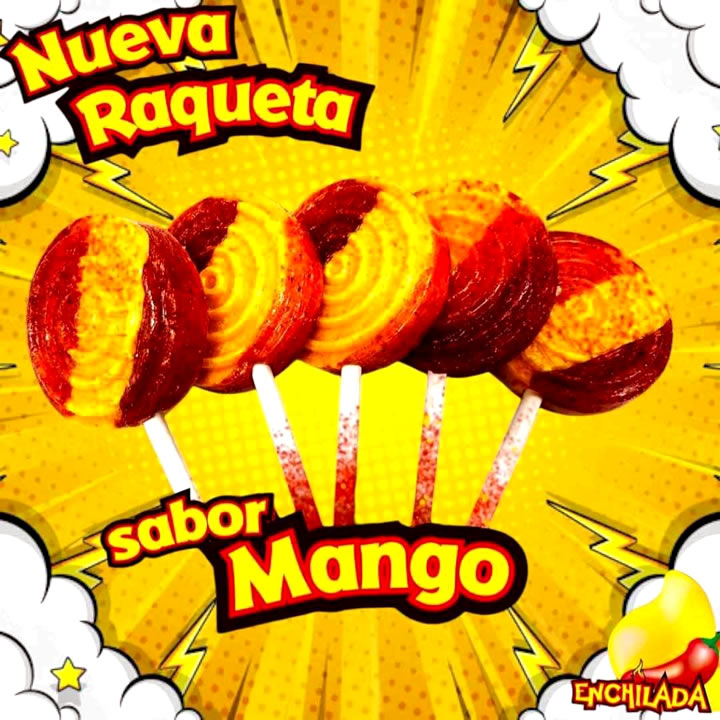 Paleta Miguelito Raqueta Mango Con Chile 40 Piezas Caramelo Macizo