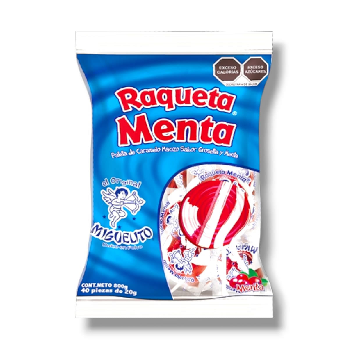 Paleta Miguelito Raqueta Grosella Y Menta 40 Piezas Caramelo Macizo