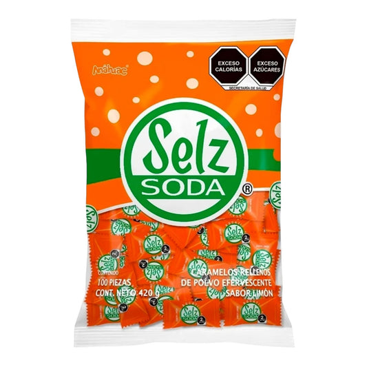 Selz Soda Caramelo Relleno De Polvo Efervescente Sabor Limon 100 Piezas