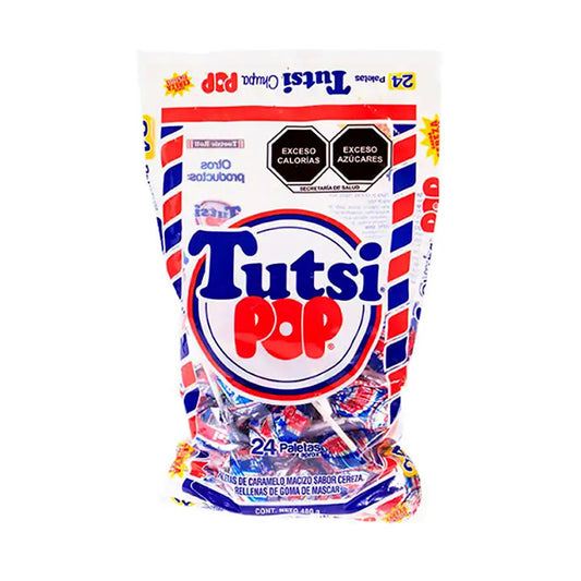 Tutsi Pop Paleta Con Caramelo Macizo Sabor Cereza 24 Piezas