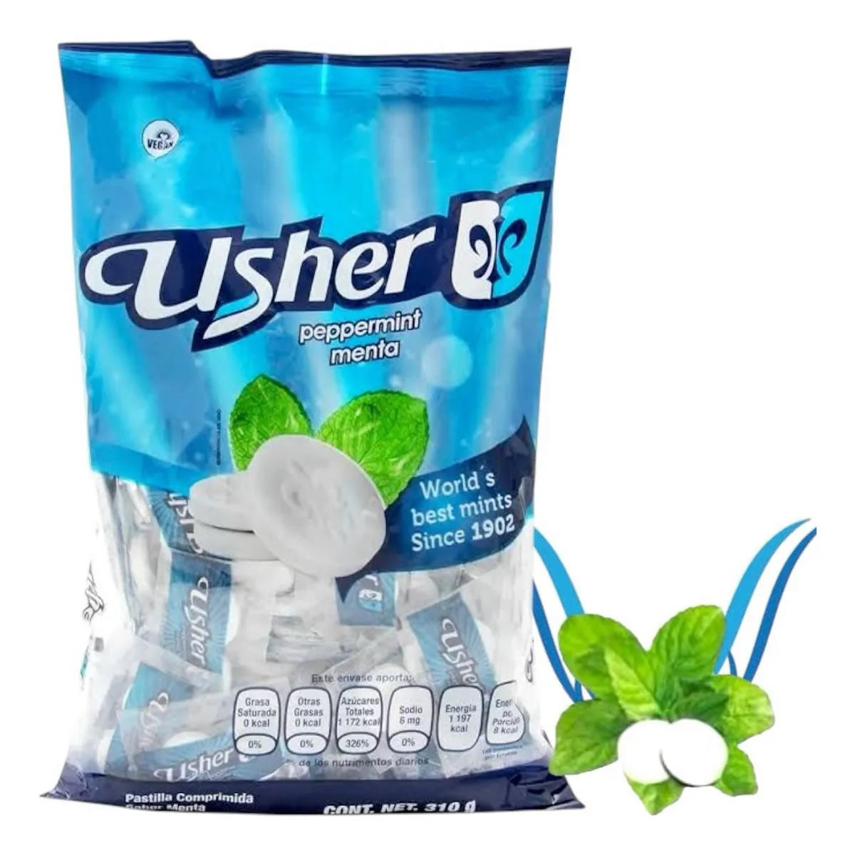 Usher Menta Pastilla Comprimida 310gr Aprox 100Pzas