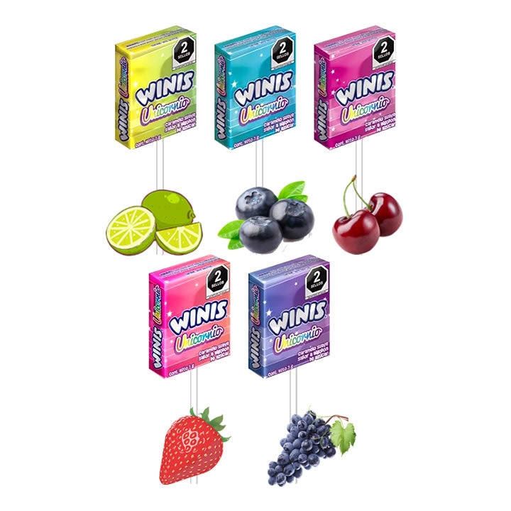 Winis Paleta Unicornio Caramelo Suave Algodón de Azúcar 40Pz