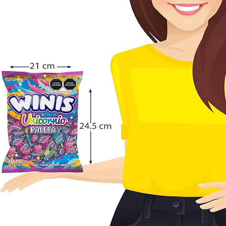 Winis Paleta Unicornio Caramelo Suave Algodón de Azúcar 40Pz