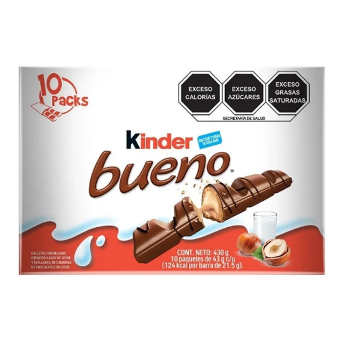 Chocolates Kinder Bueno Caja 10 Piezas Dobles 430 Gramos
